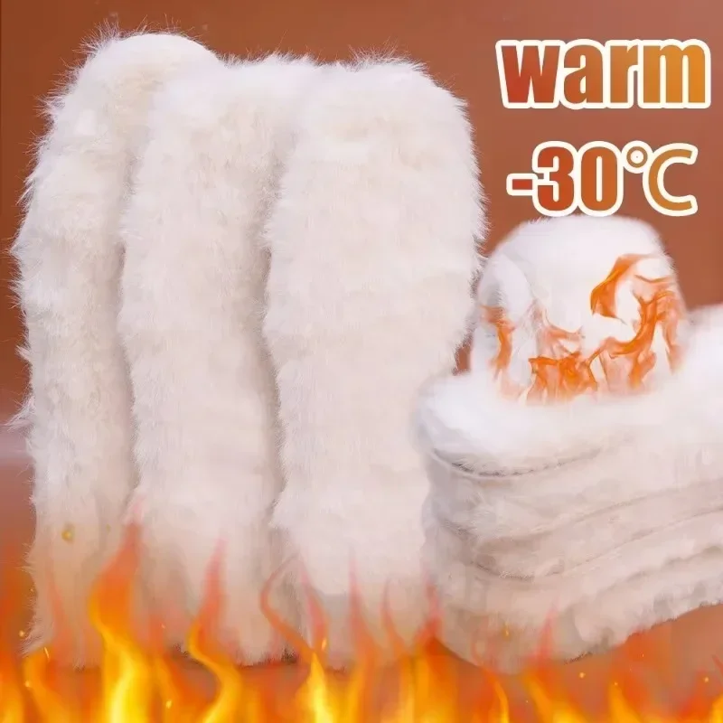 6/2Pcs Winter Sheepskin Wool Insoles Soft Plush Fleece Thermal Shoe Inserts Men Women Thick Warm Foot Pads for Snow Boots