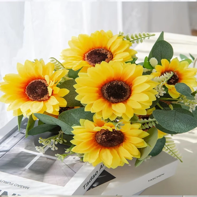 

7 Head Artificial Flowers Silk Sunflower Wedding Bridal Bouquet Home Room Table Vase Decor Outdoor Yard Garden Festival Diy Gift