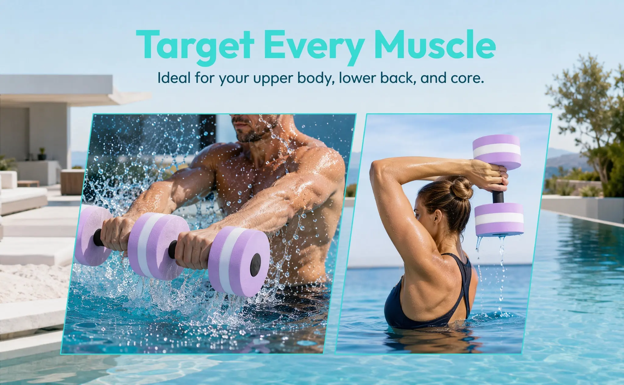 2Pcs Aqua Fitness Dumbbells Eva Water Barbell Set for Pool Exercise Water Aerobics Swim Training Arm Biceps Shoulders Legs