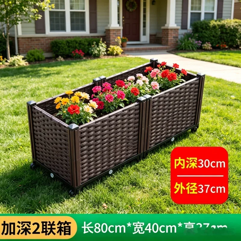 

Large Deep 2-Tier Planter Box 80x40x37cm Vegetable Growing Raised Garden Bed for Balcony Patio Outdoor Plastic Pot