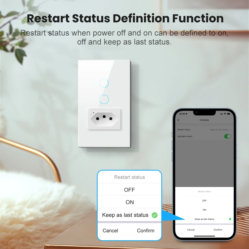 AVATTO Brazil Stand WiFi/Zigbee Smart Light Switch & 20A Socket,Tuya 110V-220V Wall Touch Switch,Work for Alexa Google home