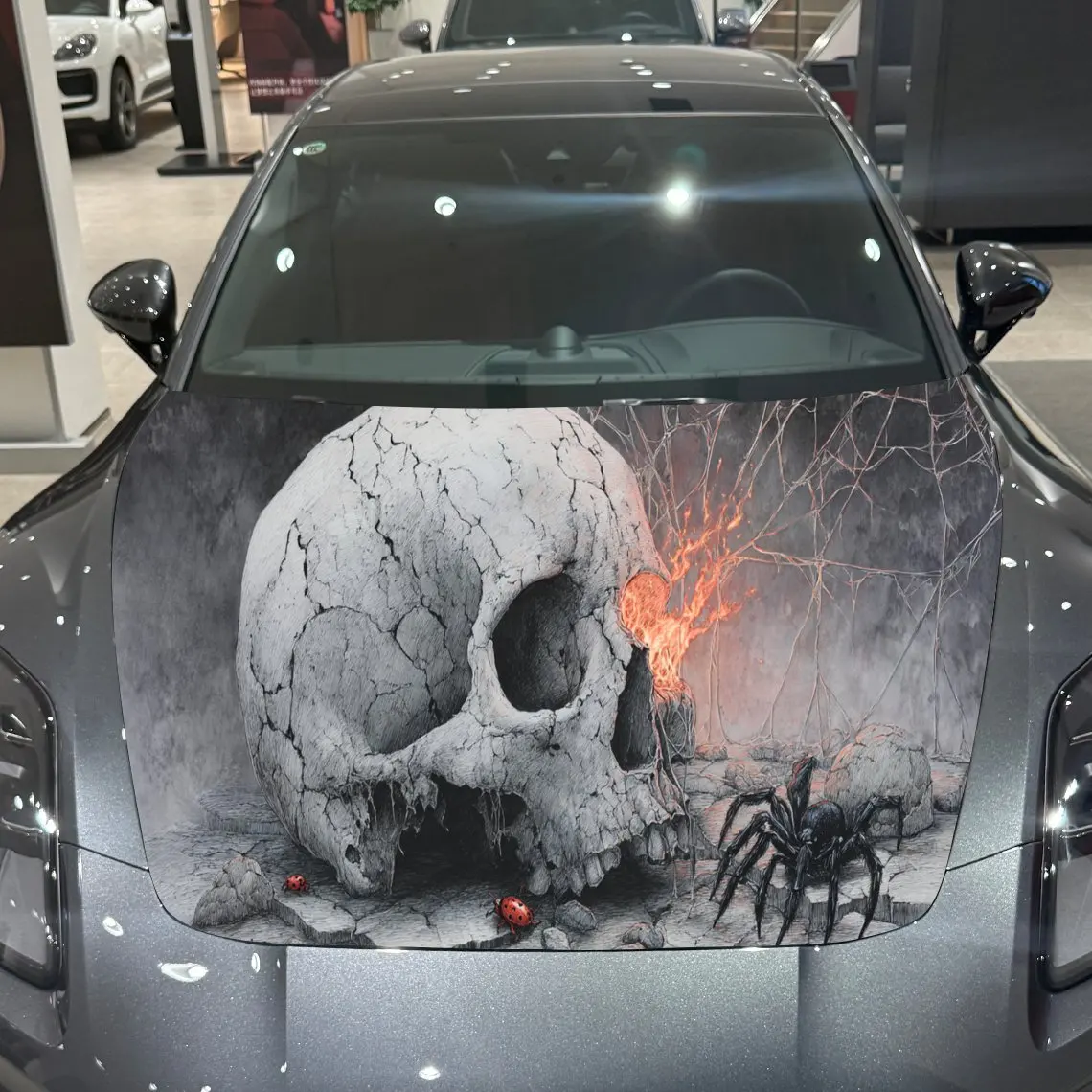 

Gothic Skull Spider Brave Adventure PVC Car Hood Wraps, Self-Adhesive Waterproof Car Bonnet Decal Sticker, Car Decoration Protec