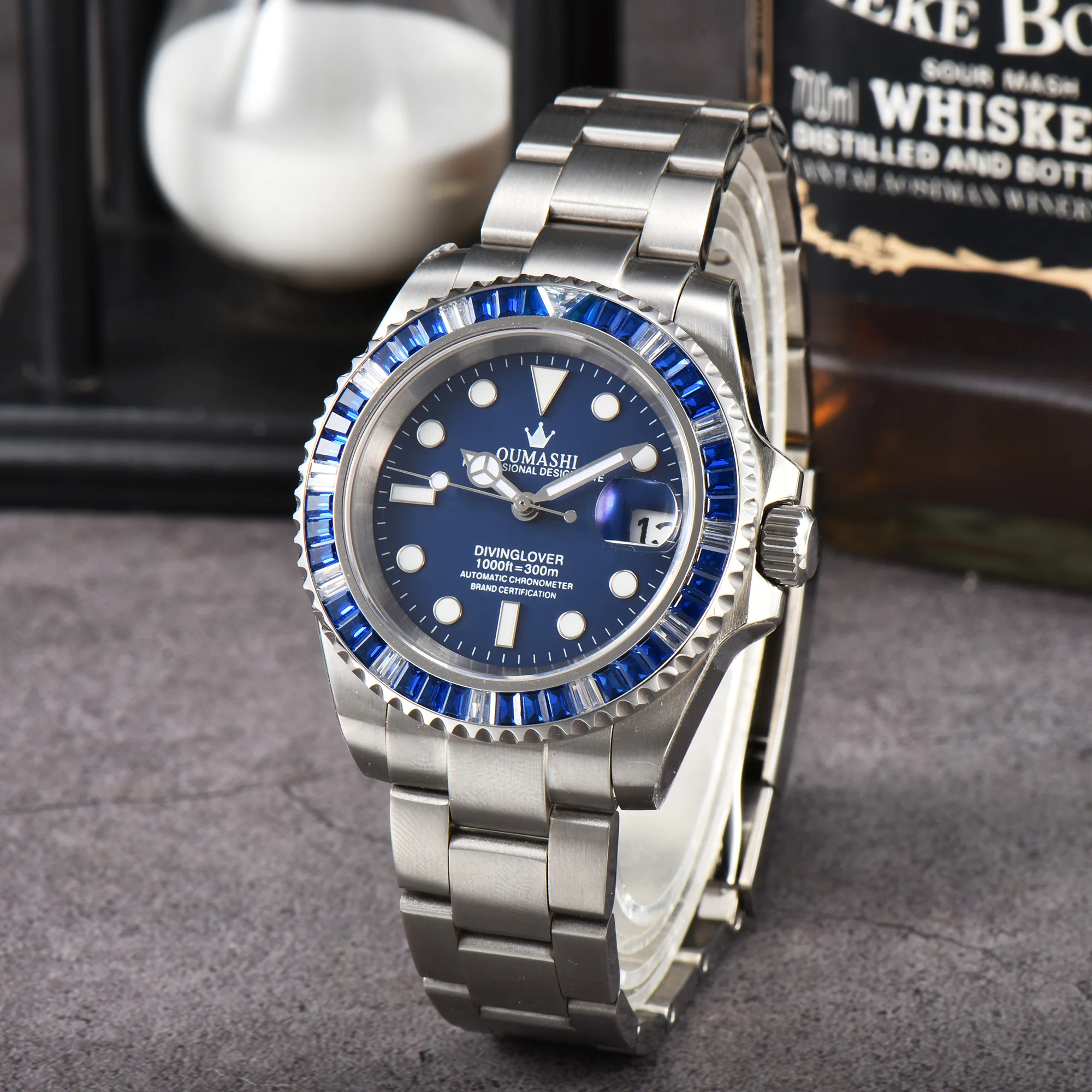 NH35A Watch Blue Diamond/Green Diamond Embedded Case SUB Watch Sapphire Glass 100 Meter Waterproof Luminous Fashion Men's Watch