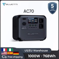 Bluetti AC70 EU Plug Portable Power Station 1000W 768Wh LiFePO4 Battery Solar Generator For Camping Fishing TV Energy Power Bank