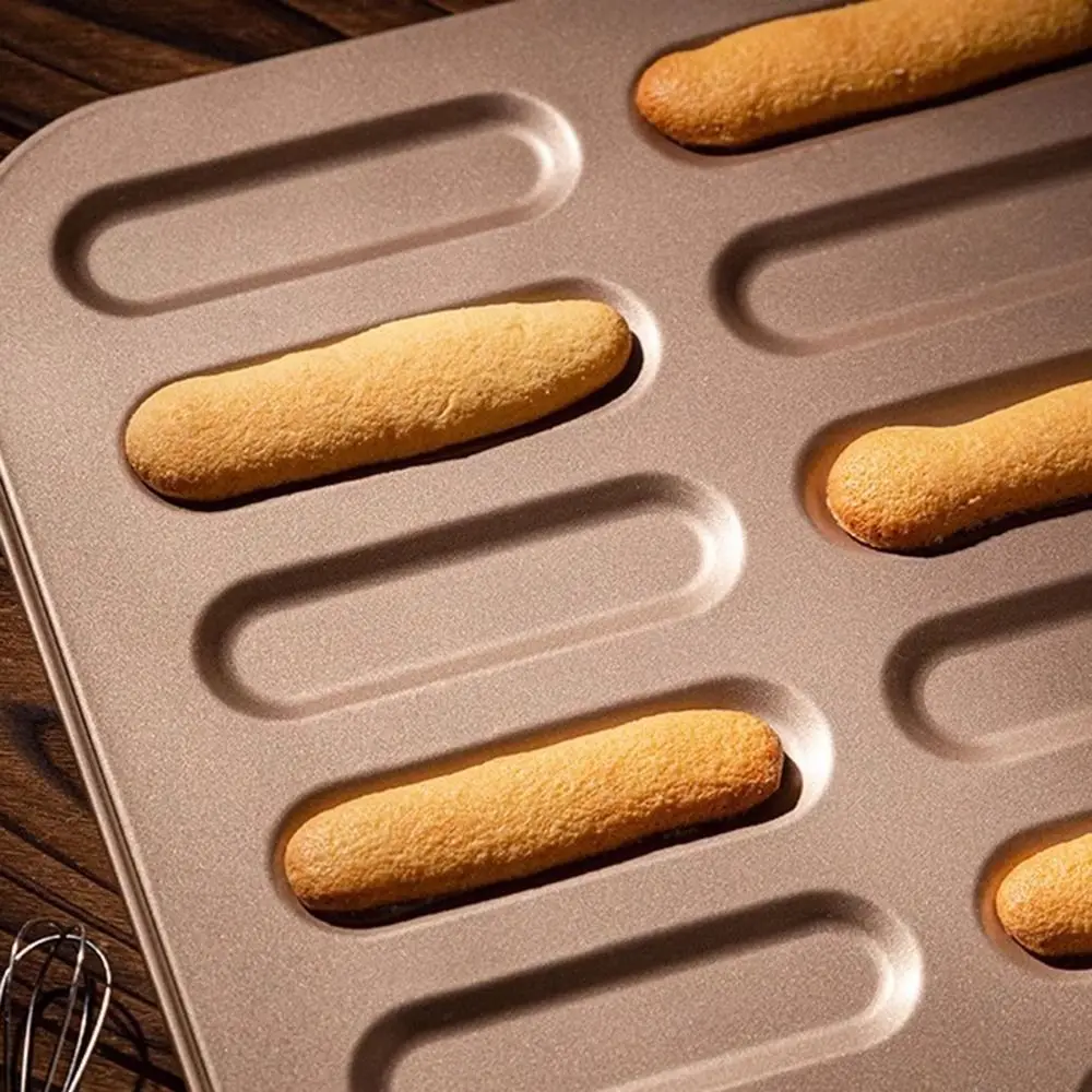 14 Cavity Ladyfinger Mould No Odor Smooth Surface Biscuits Baking Tray Carbon Steel Easy To Use Finger Shaped Cookie Mold