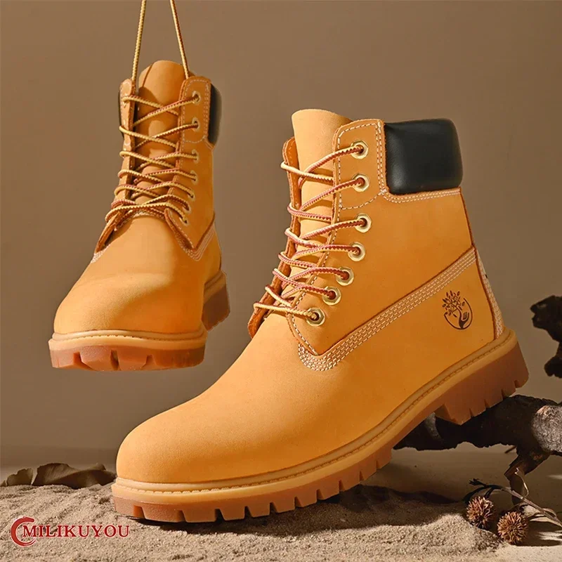 

Boots Men High Top Boots High Quality Women Leather Shoes Fashion Outdoor Sneakers Men Lace Up Non-slip Ankle Boots For Couple