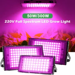 Luz LED de espectro completo para cultivo, lámpara Phyto AC 220V 50W 100W 200W 300W con enchufe europeo para iluminación de crecimiento de plantas hidropónicas de invernadero