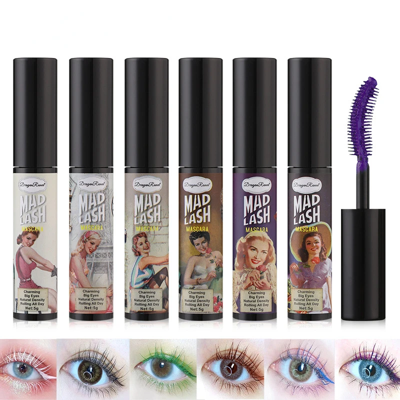 Colorful 5D Volume Mascara  Lasting Styling Waterproof Quick Dry Blue Purple Curling Lengthen Long Eyelash Silk Extension Cream