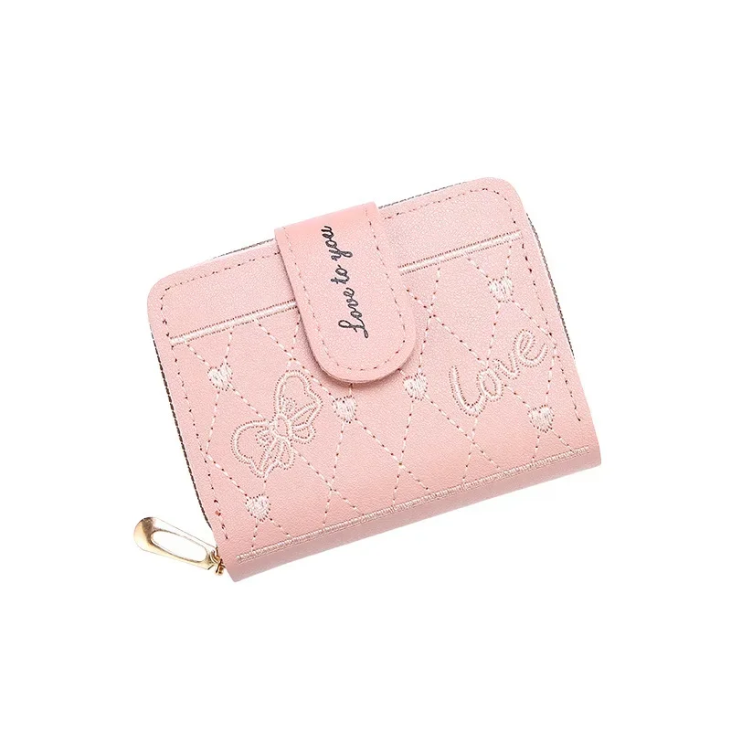 Cartera corta para mujer, moda 2023, Simple, nuevo, pequeño cerrojo, versátil, Color corazón, bolso de mano con cremallera, monedero con hebilla, bolso femenino