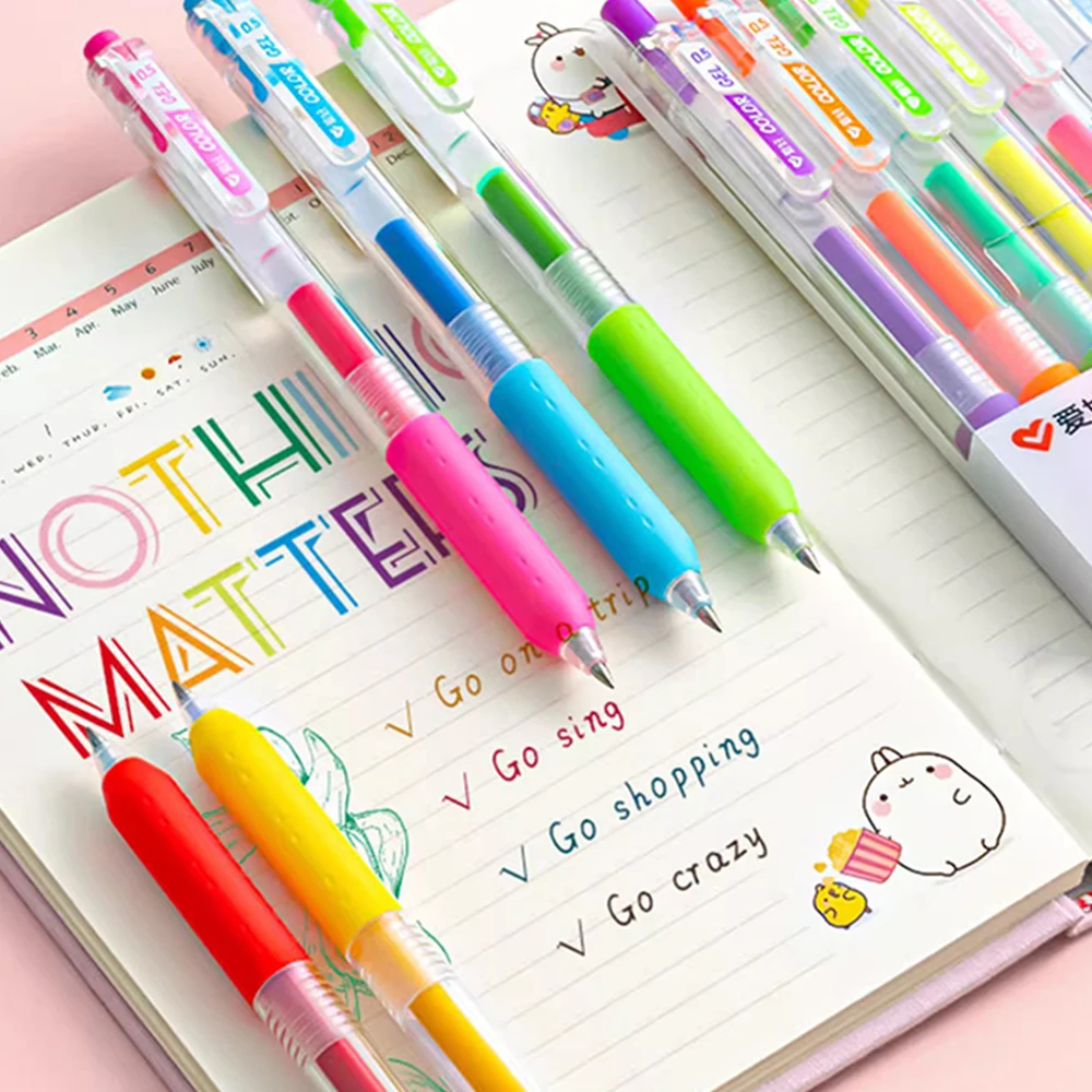 Aihao Color Gel Pen Set 0.5mm Juice Pen Writing Smooth Student Push Type Hand Account Graffiti GP260 Cute School Stationery
