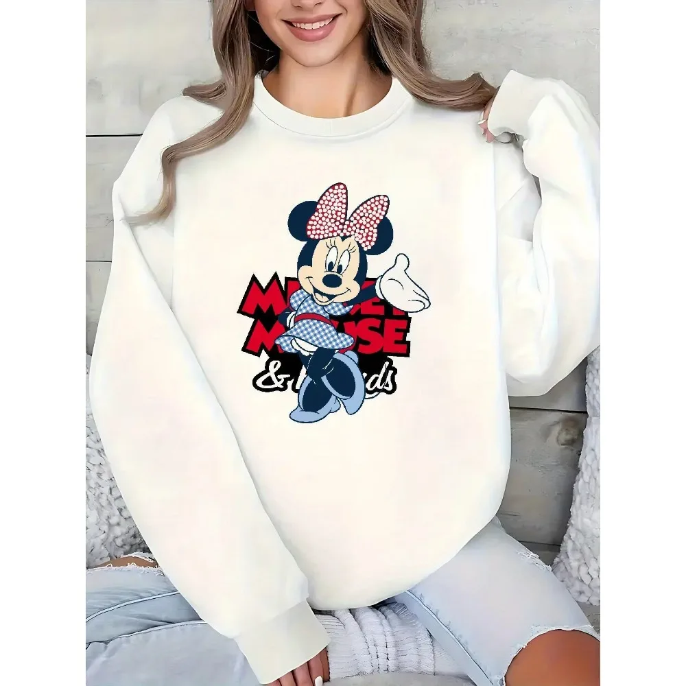 

Женская мода Disney Mini Mouse, свободная, с круглым вырезом и длинными рукавами, осень-зима, новый хлопок, удобный