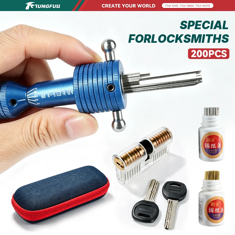 Professional Locksmith Training Kit, Lock Pick Tool Set with Transparent Practice Lock & Portable Storage Bag