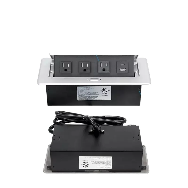 

US Pop Up Power Cover Box Desktop Outlet Damped Multimedia Outlet Connection with Type c and USB Charger for Conference Room