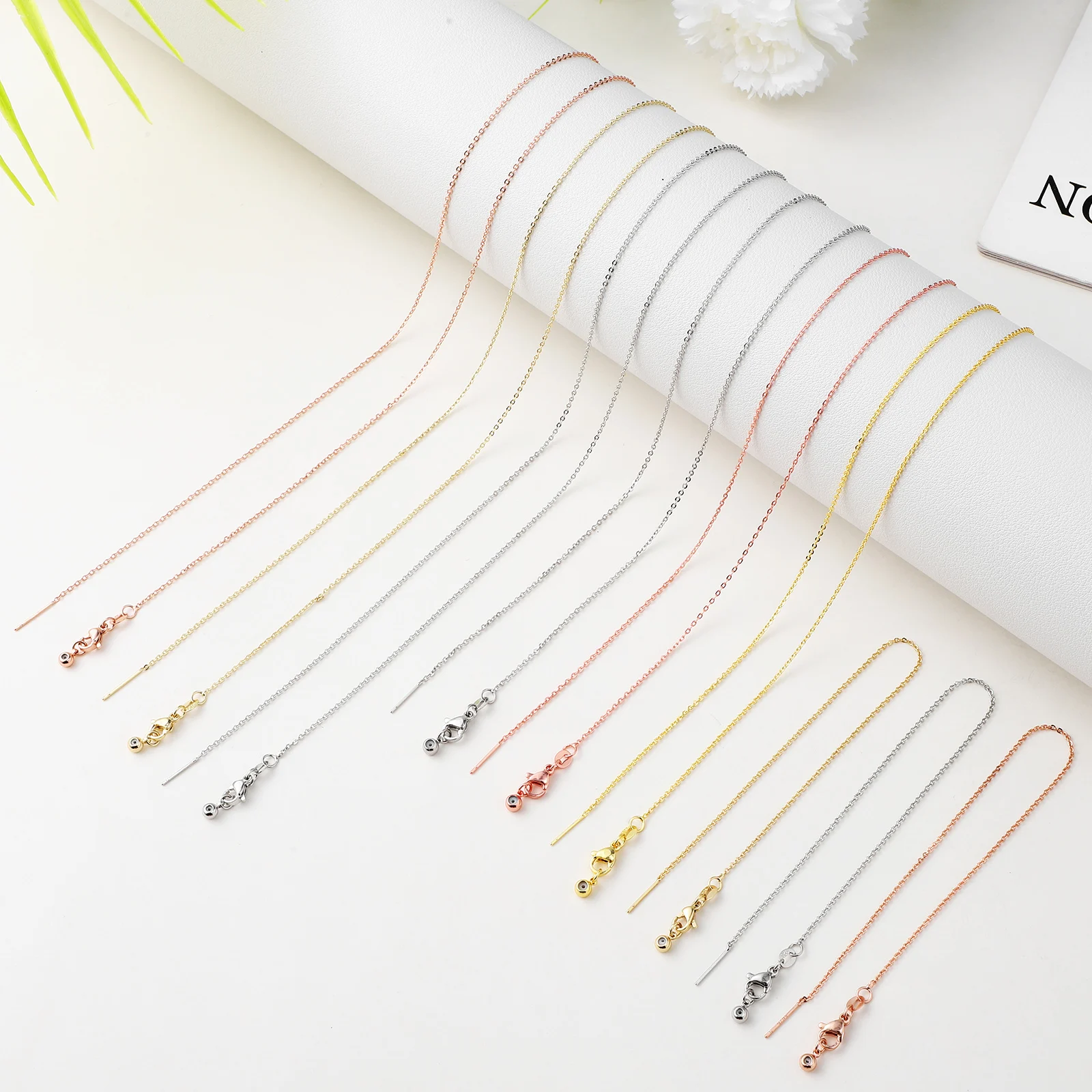 9 Pcs 20cm Bracelet 45cm Clavicle 60cm Sweater Chains Gold Plated Copper Jewelry Components Non Fading Stylish Accessories