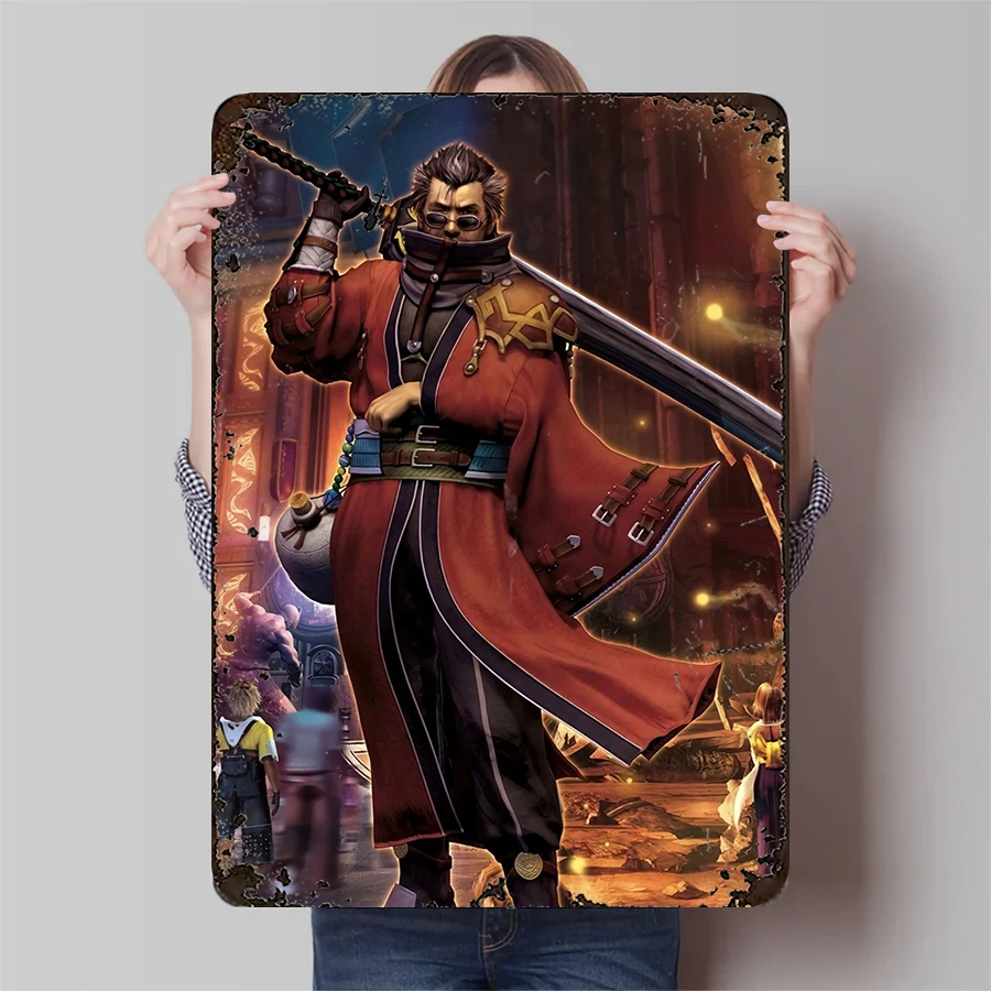 Final Fantasy VII Cid Highwind Arte de pared de metal Decoración de personajes de juego clásico para regalo de colección de oficina en casa