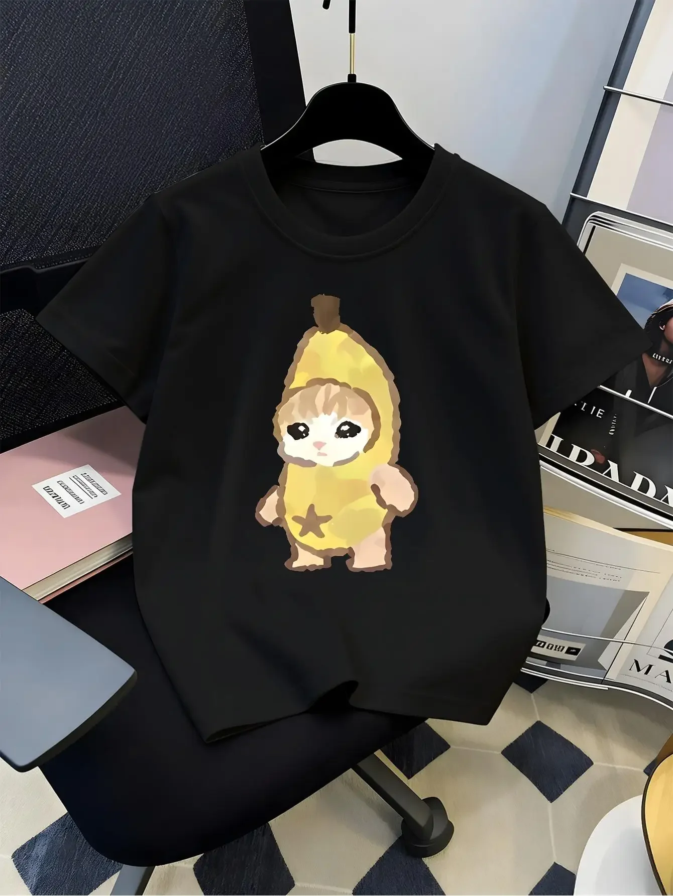 Cute Banana Cat Cartoon Hand Drawn Kawaii Graphic T Shirt For Boys Girls Family Matching Short Sleeve Tee Parent Kids Summer Top