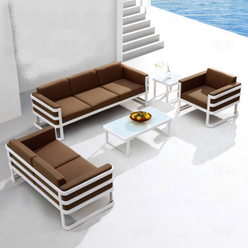 Outdoor Sofa Outdoor Aluminum Alloy , Waterproof And-Resistant, Simple Indoor Living Room Set, Courtyard Leisure Sofa Chai