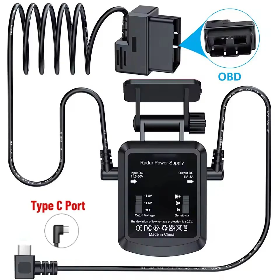 

24 Hours Type-C Ports 5V 3A Car Charge Cable OBD Hardwire Kit Cord With Switch For 70Mai AZDOME DDPAI Dash Cam Camcorder CAR DVR