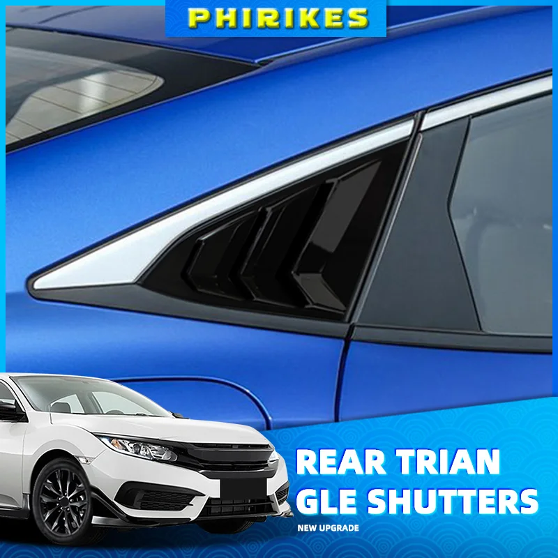 

For Honda Civic 10th Gen 2016-2021 Sedan Rear Side Window Louvers Air Vent Scoop Shades Cover Trim Blinds Carbon Style