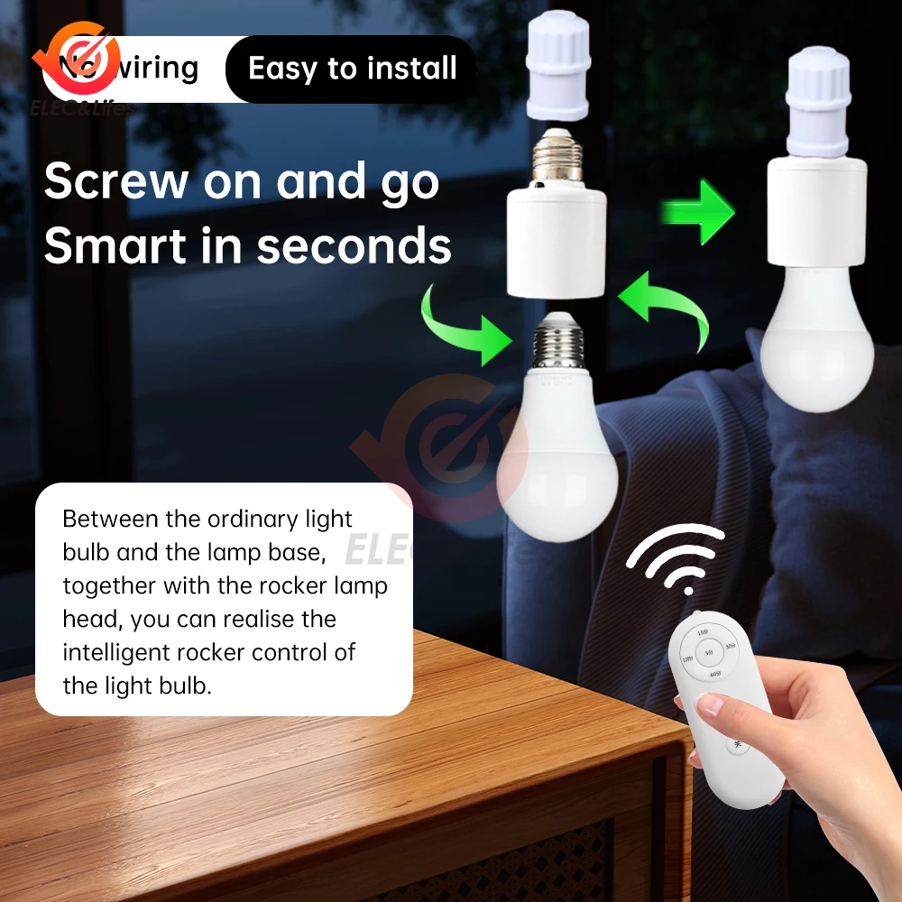 E27 Led Lamp Base With Remote Control for Light Bulbs AC 110-240V E27 Socket Smart Bulb Holder Wireless RF Switch ON/OFF Timmer