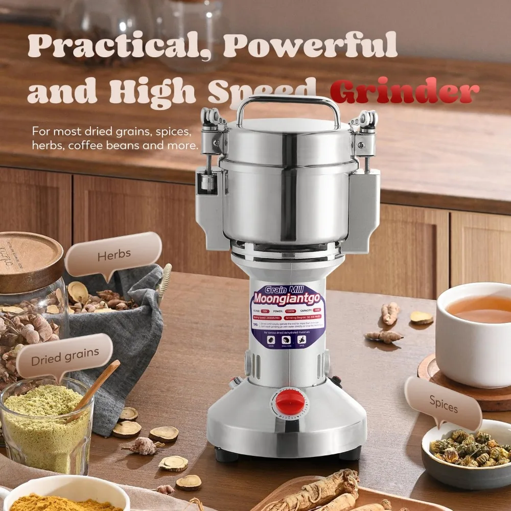 Moongiantgo Grain Mill Grinder Electric 300g Commercial Spice Grinder 1500W Stainless Steel Pulverizer Dry Grinder Grinding