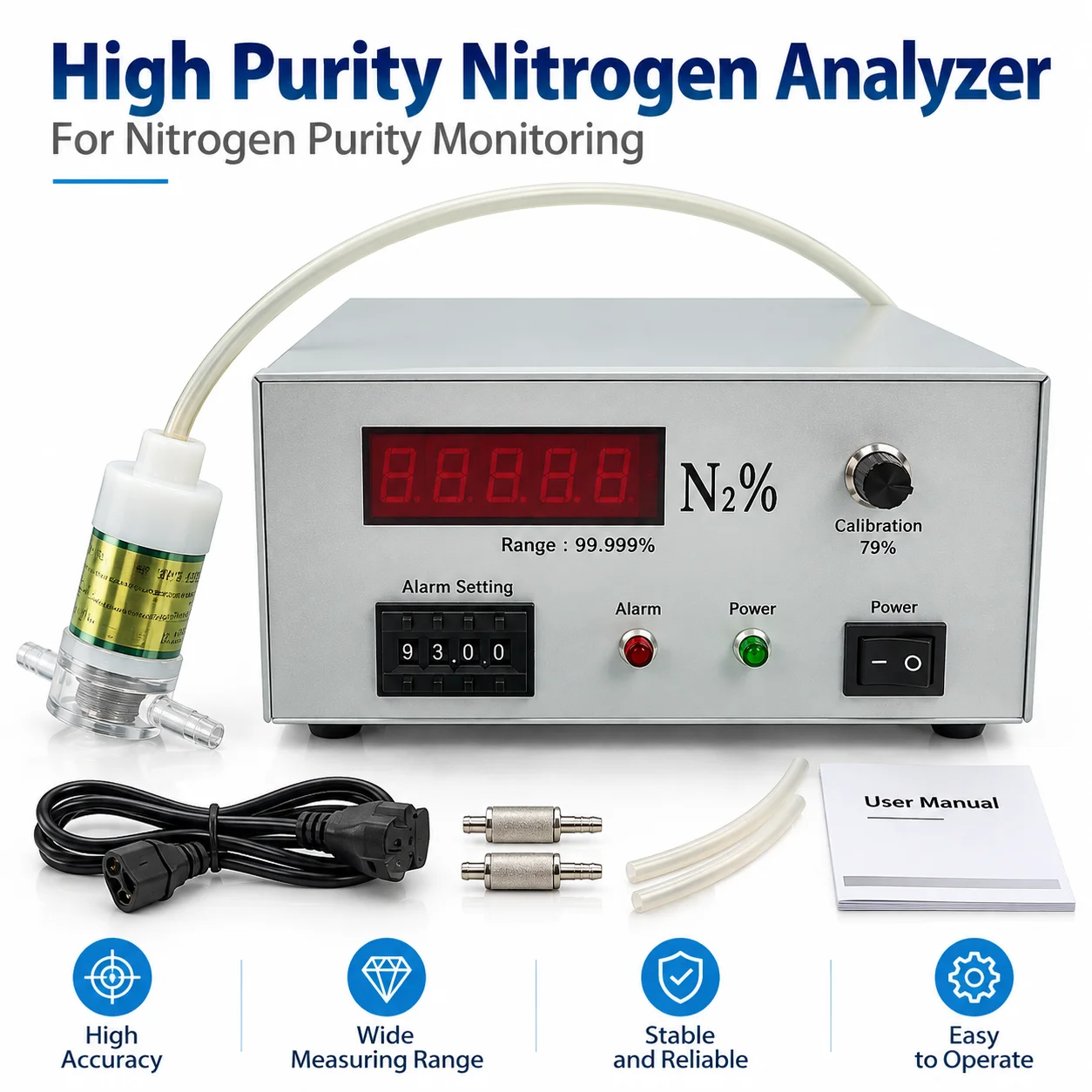 AOLIVIYA Nitrogen Analyzer High Purity Nitrogen Meter Oxygen Concentration Detector 99.999 Percent PSA Generator Monitor