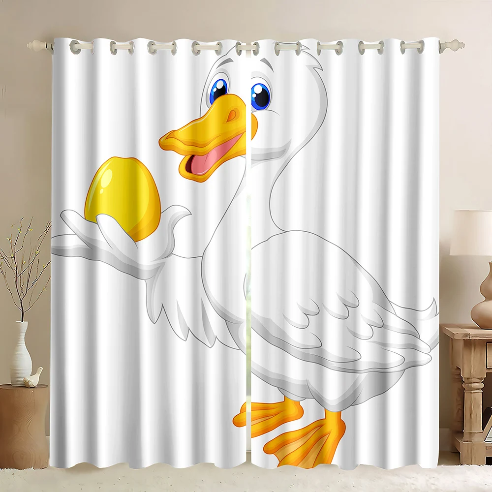 Duck Blackout Curtains for Bedroom,Cartoon Duck Holding a Golden Egg Window Curtains,Window Curtain for Bedroom Living Room