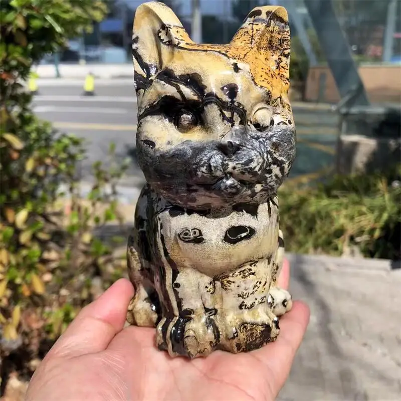 

Natural Picture Stone Cartoon Cat Carving Hand Cartoon Stones Healing Polished Mineral Ornaments Home Decoration 1PCS