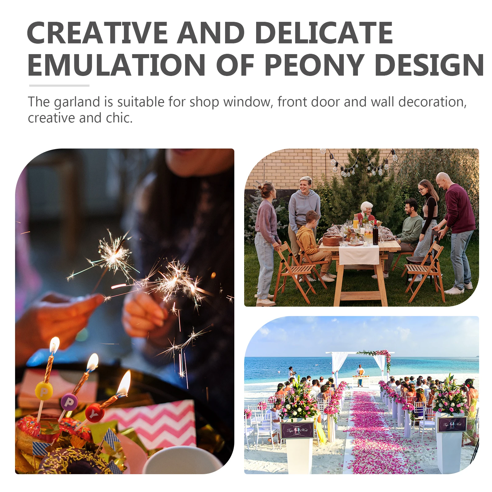 

1Pcs Vivid Peony Wreath Plastic Material Home Door Wall Aesthetic Garland Home Wreath Hanging Garland Wedding Decor