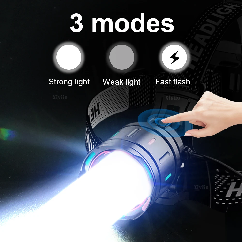 200000000LM 1000 واط قوية LED كشافات السوبر مشرق قابلة للشحن رئيس مصباح يدوي 3*18650 رئيس الشعلة الصيد الصيد العلوي
