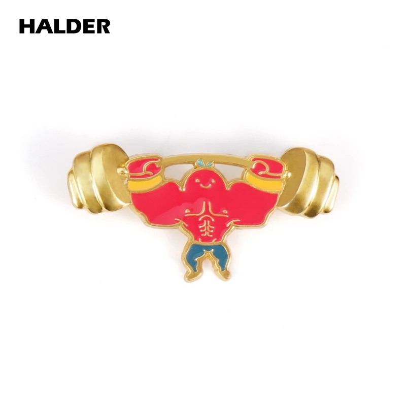 HALDER Cartoon Character Riding A Bicycle Pins Weightlifting Brooches Bodybuilding Sports Badge Lapel Pin For Men Jewelry Gift