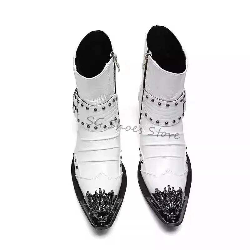 

Модные мужские высокие ботинки с металлическим носком и молнией Dragon, мотоциклетные ботинки до середины икры из натуральной кожи ручной работы с заклепками, мужские модельные туфли