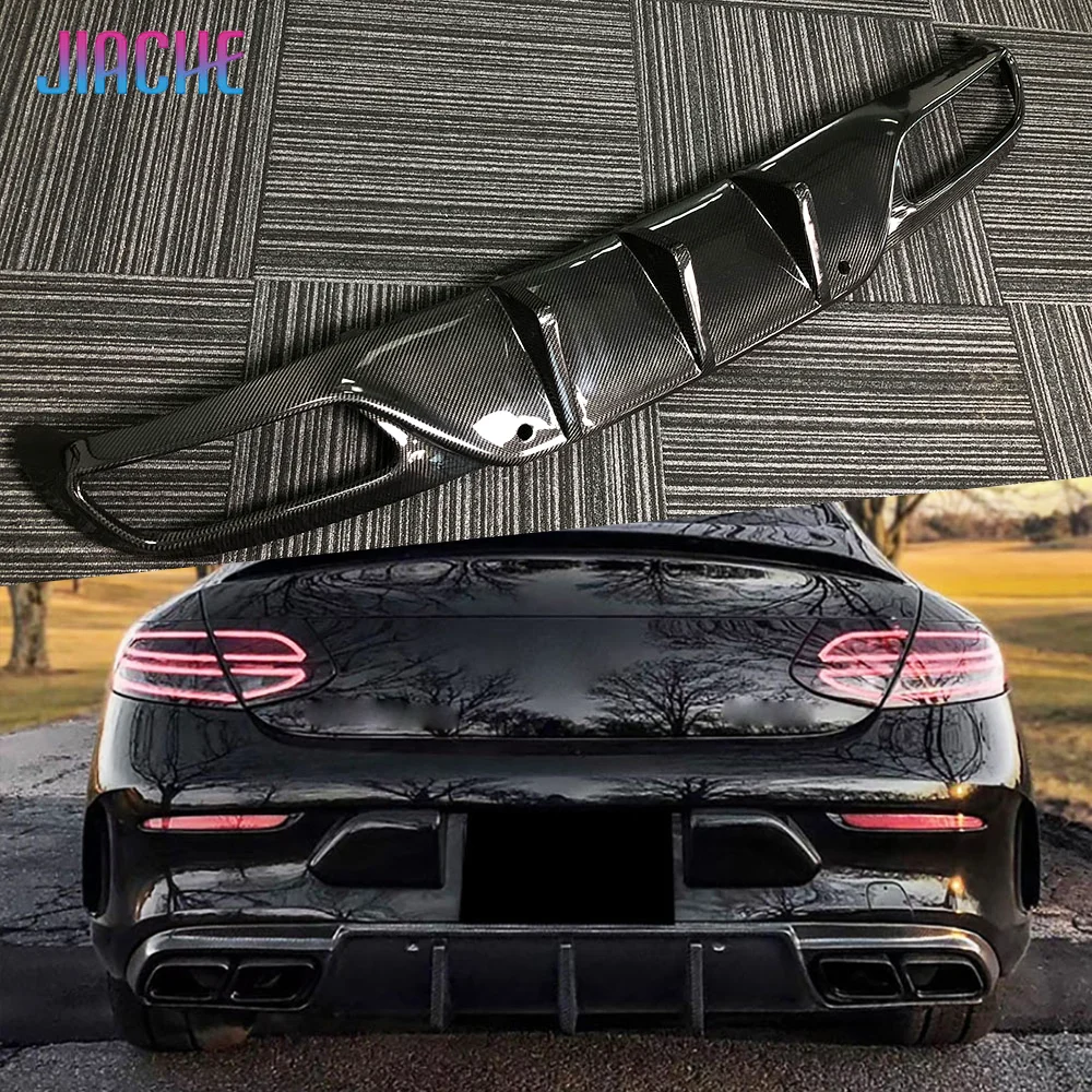 JIACHE Glossy Carbon Fiber Rear Lip Diffuser Spoiler For Benz C Class C205 C63 For AMG Sport Coupe 2 Door 2015-2019 Rear Bumper