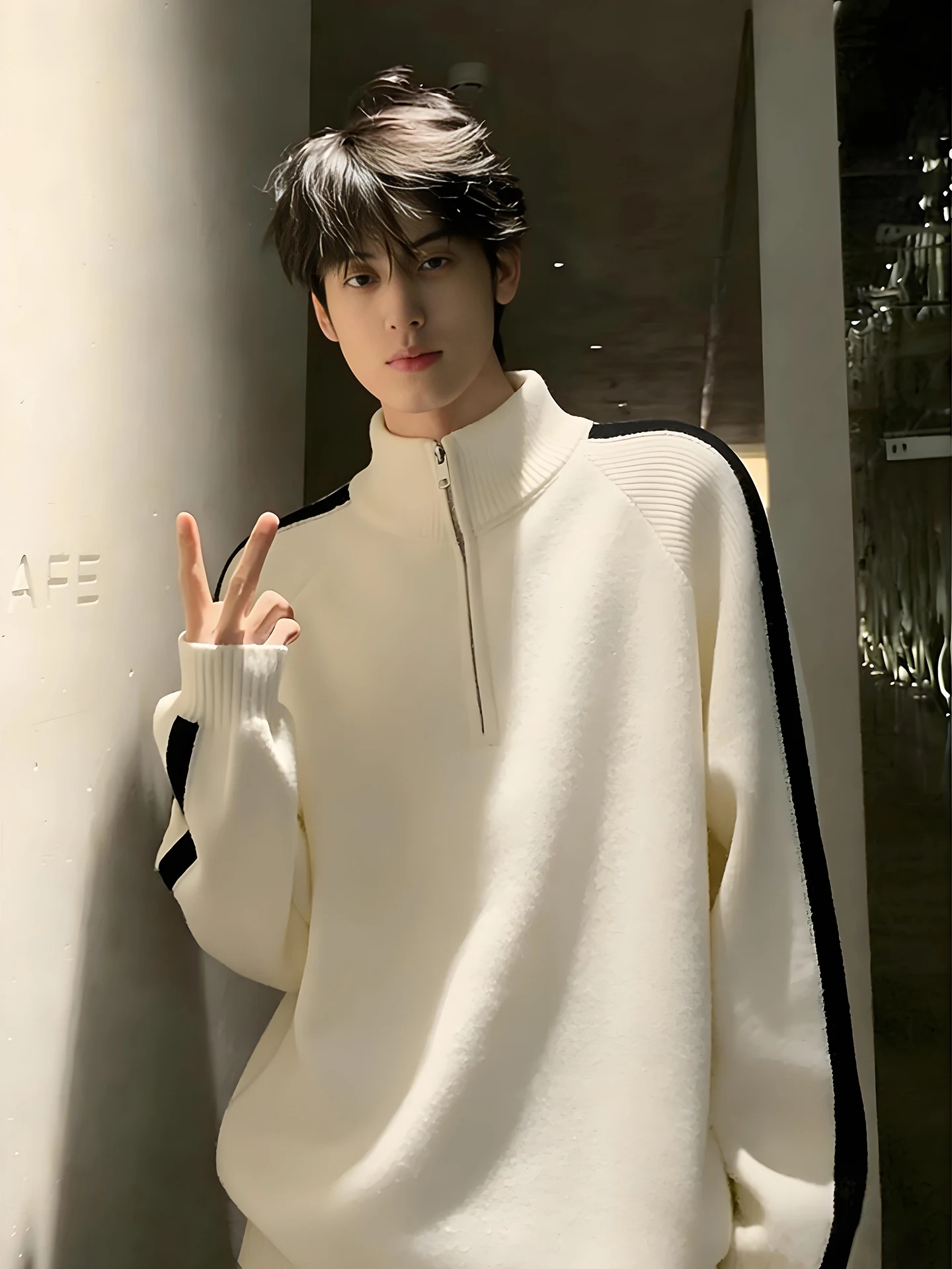 

Мужской вязаный свитер на молнии с высоким воротником и подкладкой, американский стиль, для зимы и весны, повседневная верхняя одежда, молодежный стиль