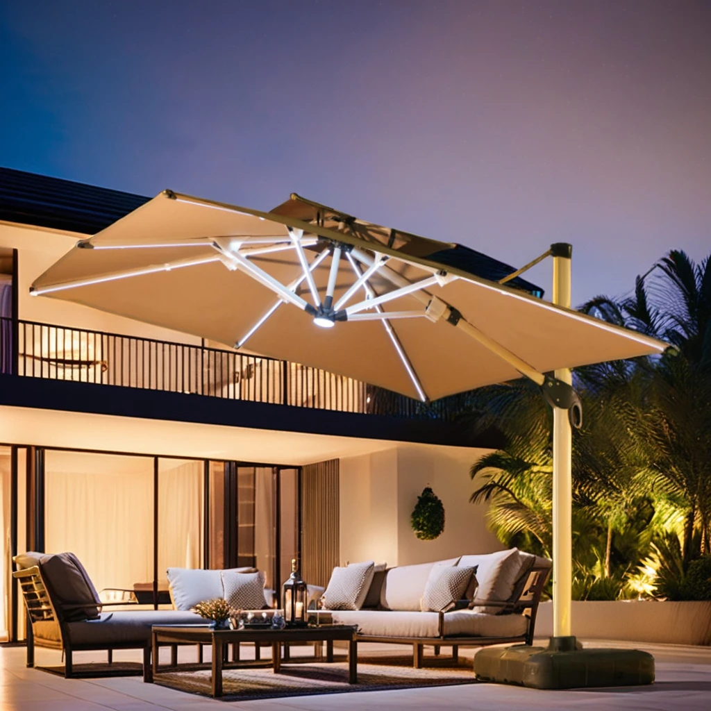 

LED Solar Patio Umbrella Big Square Garden Backyard Poolside Parasol Beach Hotel Outdoor Furniture Use Square Base Outdoor