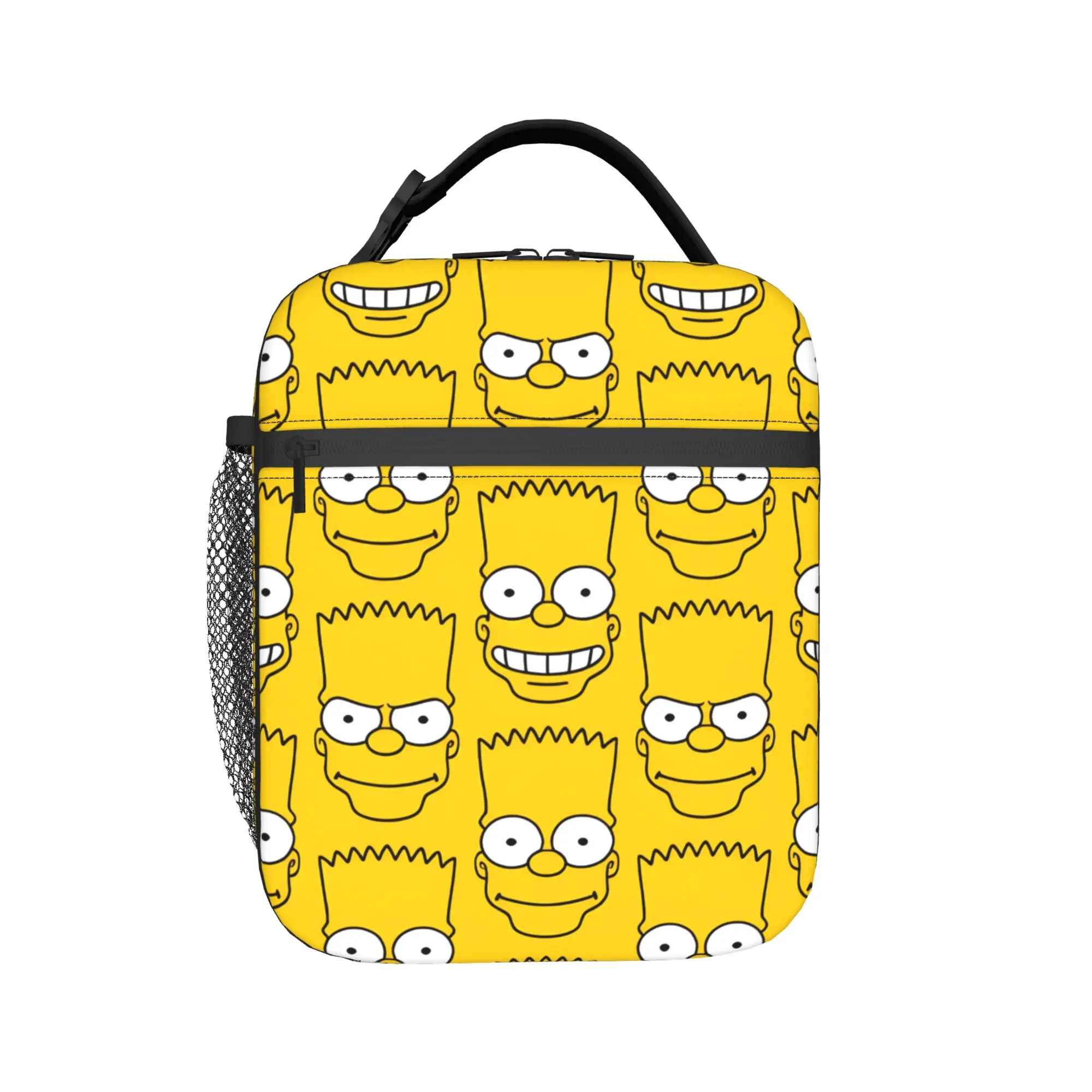 Funny S-Simpsons Bart Face Pattern Yellow Lunch Bag Vintage Lunch Box For Child School Cooler Bag Waterproof Thermal Lunch Bags