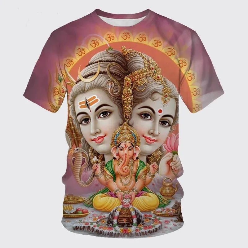 Harajuku Hindu God Wisdom Shiva 3D Men/Women T Shirt Printed Short Sleeve Tops Summer Retro Casual Personality Loose Street Tees