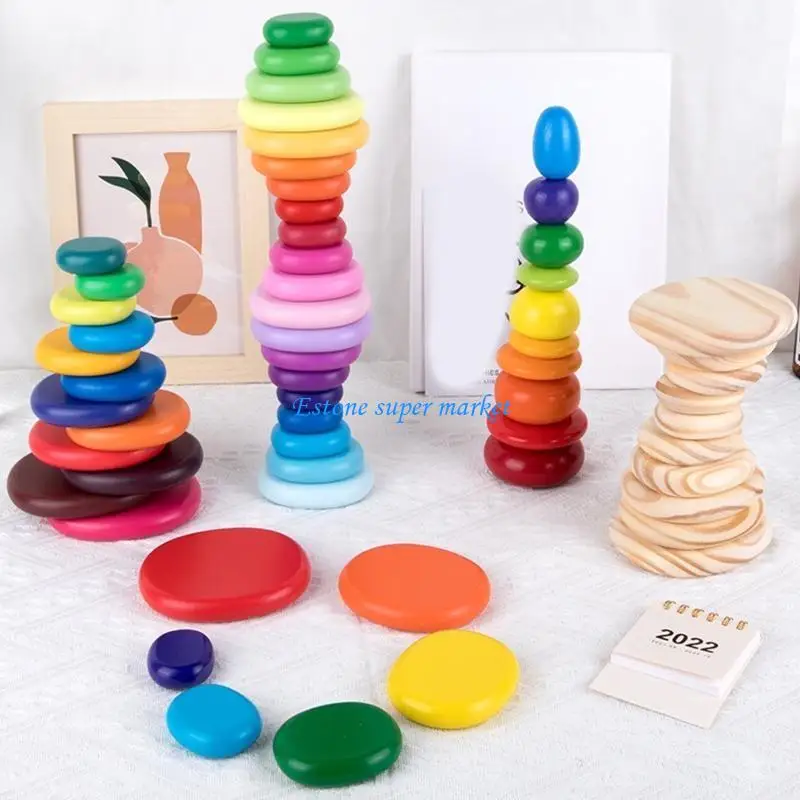 090B Cân bằng cầu vồng Phố Gỗ Stacking Stone Tay tọa độ đồ chơi TOPPLE XUỐNG GIỚI THIỆU Trẻ