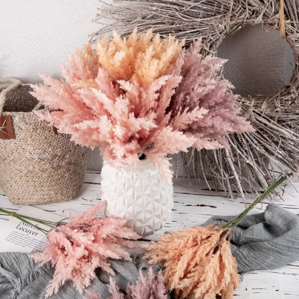 6pcs Plastic Artificial Pampas Grass Bouquet Autumn Realistic Simulation Astilbe Flower Elegant Non-Fading Fake Flowers