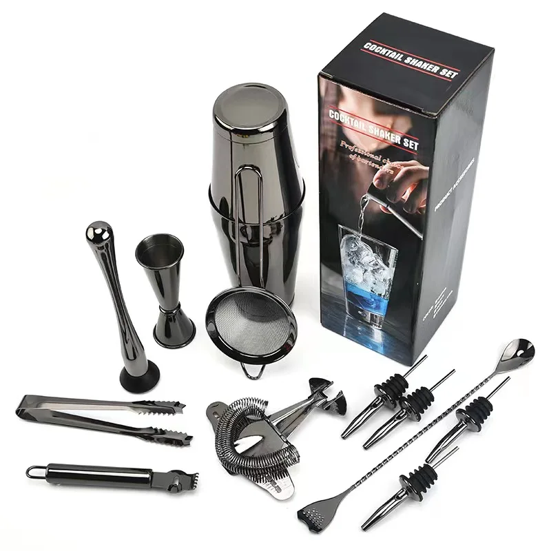 

Cocktail Kit 12-piece 304 Stainless Steel Shaker Fighter-Bomber Ice Filter Multiple Colors Cocktail Tool Set Bar Accessories