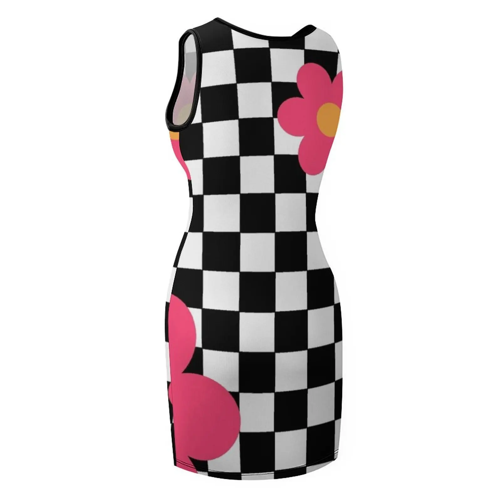 الرجعية الشطرنج الزهور وزارة الدفاع أكمام فستان الشمس فساتين عادية فستان المرأة الصيف