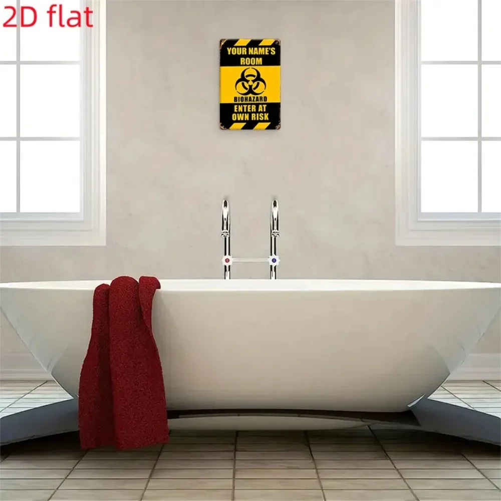[2D Flat] 1pc Custom Name Vintage Danger Biohazard Warning Metal Sign, Bedroom Door Wall Decor (Only For Decoration)