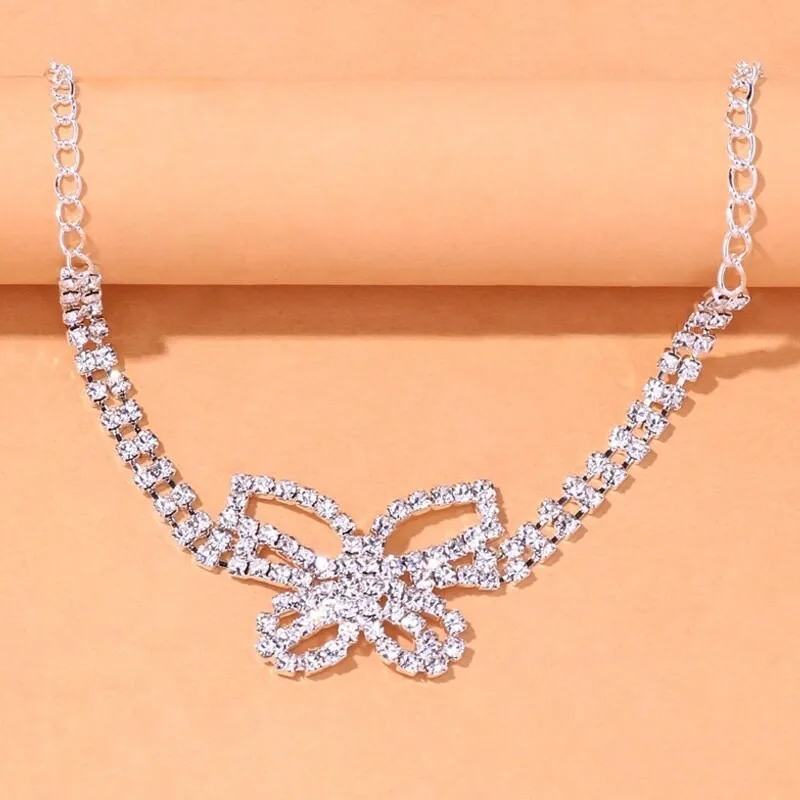 سلسلة ساق على شكل فراشة مثيرة للنساء مع ترصيع ماسي، مجوهرات عصرية على شكل سلسلة من حجر الراين للحفلات والنوادي الليلية والمواعدة