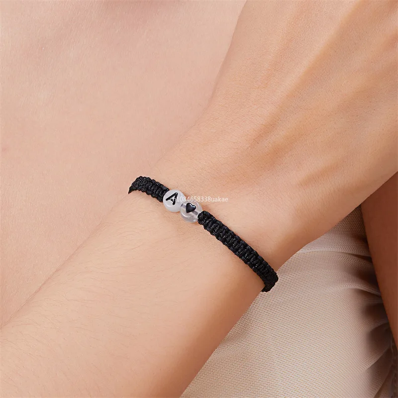 Luminous 26 Letters Initial Heart Charms Bracelets Handmade Adjustable A-Z Braided Bracelets for Women Men Friendship Jewelry