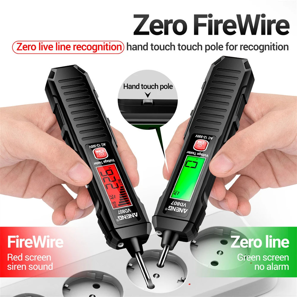  AC 12-300V Intelligent Induction Digital Dual Color Display Zero And Fire Wire Special Voltage Detector Tester For Measurement 