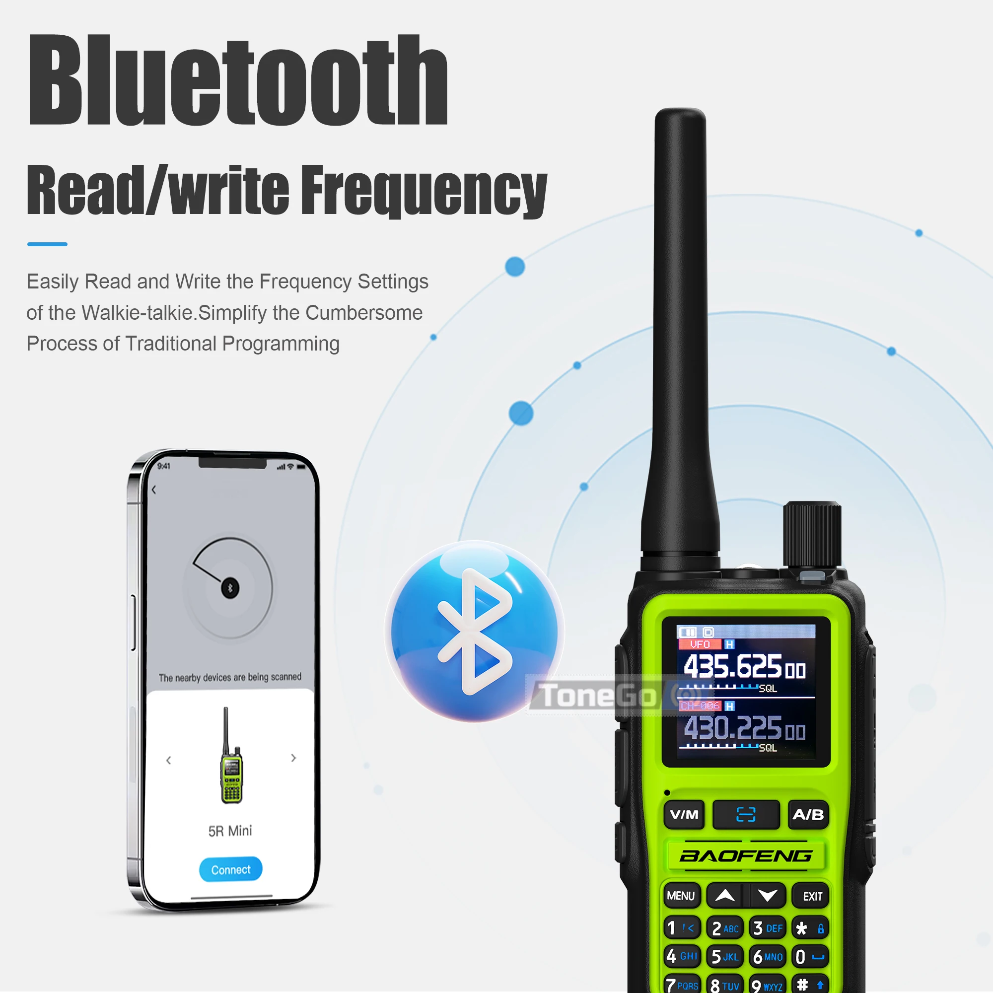BF-5R Mini Baofeng Portable Walkie Talkie Bluetooth Programming Copy Frequency AM Dual PTT DTMF 999 Channels USB-C Transmitter