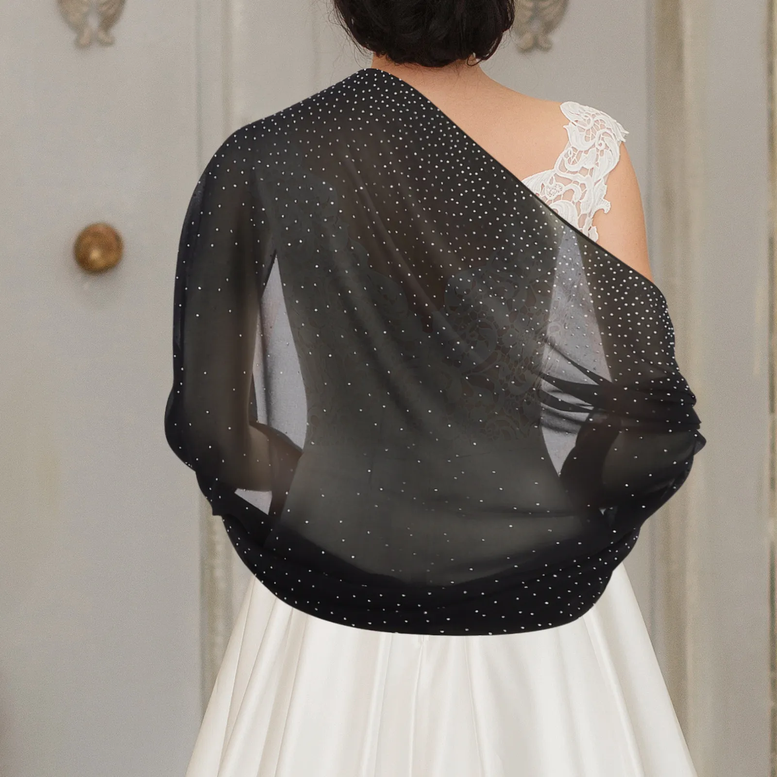 

Elegant Rhinestone Shawl Wrap for Women Chiffon Formal Evening Dress Cover Up Sparkly Wedding Party Gala Dressy Shawl