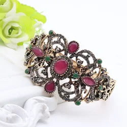 Neovisson morocco vintage bangle for women ethnic wedding rhinestone cuff bracelet big flower wrist jewelry bridal gift