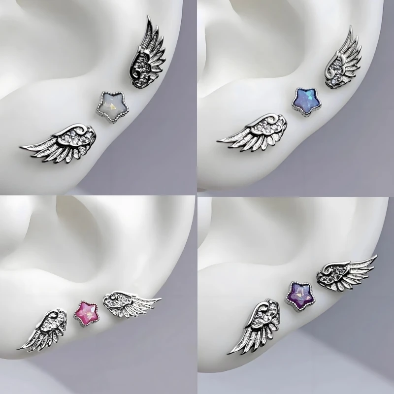 Y5GC Trendy Studs Earrings for Women Students Star and Angel Wing Designs Ear Accessories Fashion Accessory