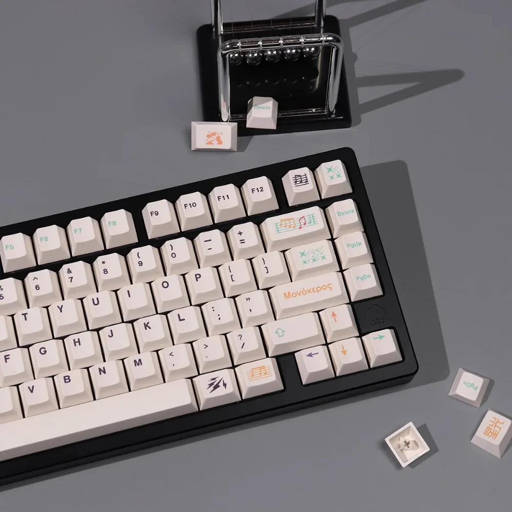 Domikey-Unicorn Tema Keycap Set, Custom Keyboard Cap, Cereja Perfil Key Cap, Acessórios Teclado Mecânico, PBT, Nota Musical